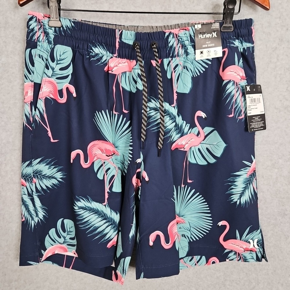 Hurley Flamingo Volley Swim‎ Shorts Men's Size Large Blue Pink New
